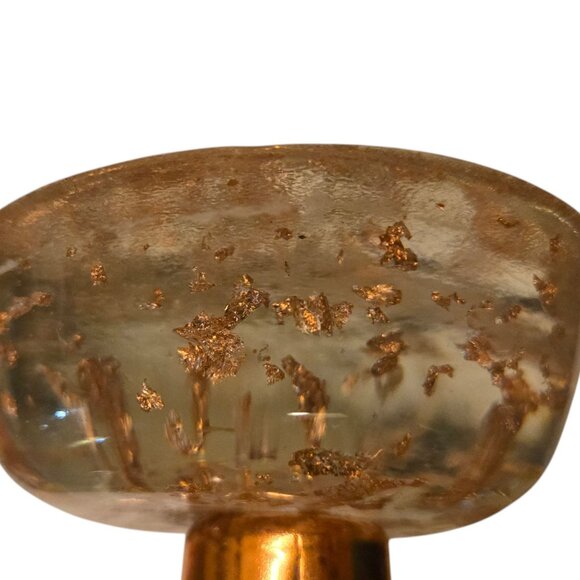 MCM Lucite Acrylic Candleholder Gold Flake Mid Century Candlestick Taper Holder - Picture 3 of 16